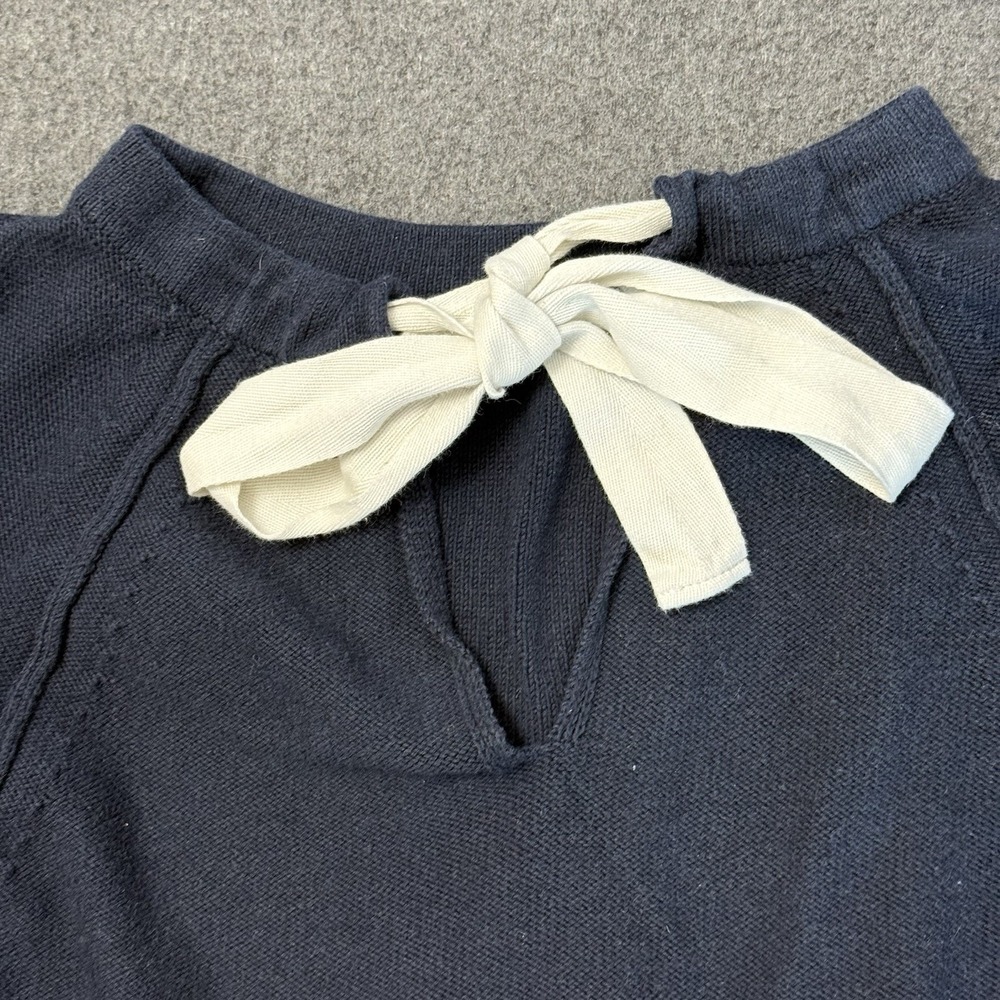 Anthropologie Navy Tie Neck Knit Sweater Top Blouson Sleeve M - Picture 2 of 7